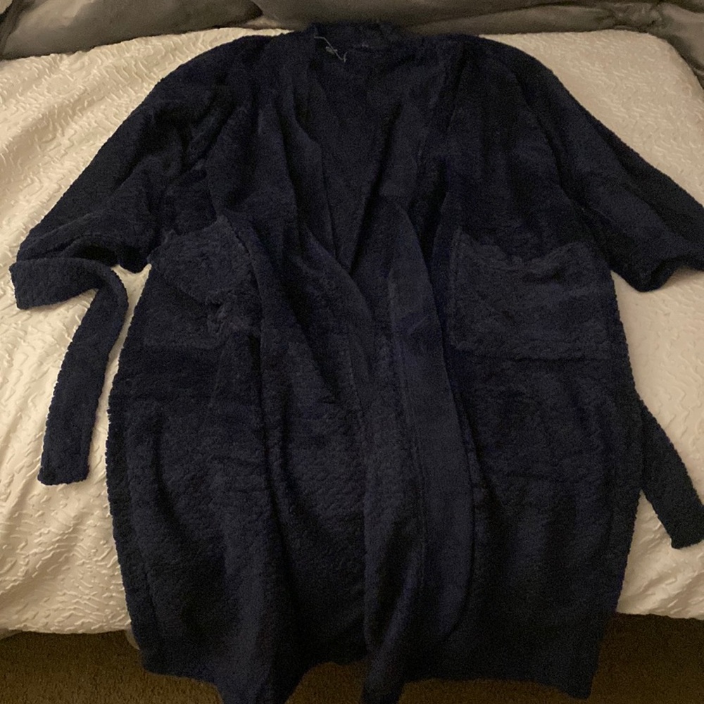 Soft plush navy blue bath robe